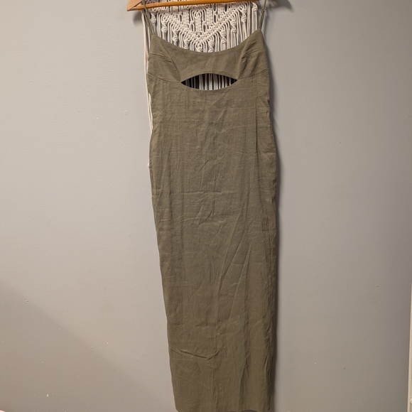 Zara Olive Midi Dress Small Cutout Slit Feminine Sexy - Picture 4 of 7